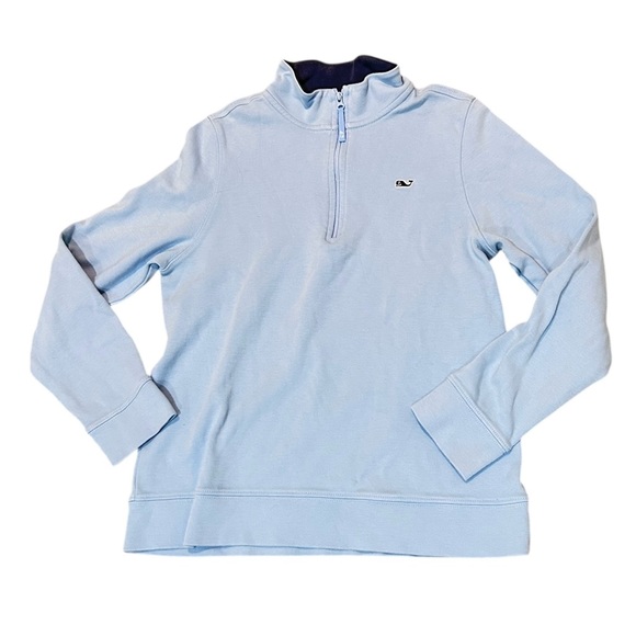 Vineyard Vines pale Blue & navy contrast 1/4 zip Sweatshirt sz small 8-10 (boys) - Picture 1 of 7